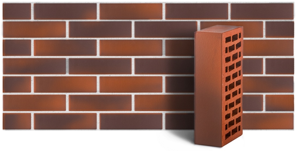 Кирпич лицевой керамический ЛСР пустотелый "Красный Флэшинг" гладкий 250*120*65 мм