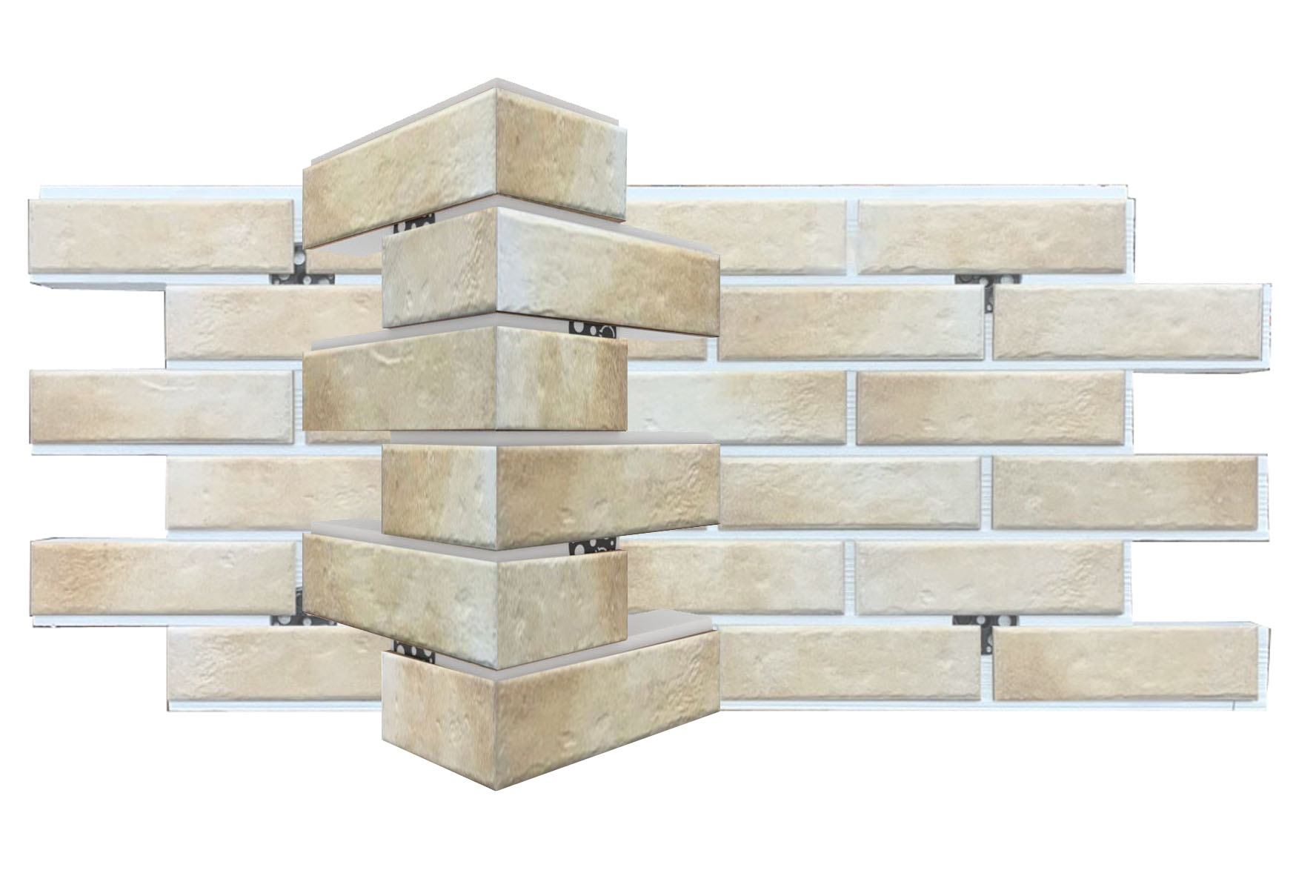 Retro Brick Salt угловая фасадная термопанель из пенополистирола ППС 40 мм, 0,17 м2 с клинкерной плиткой