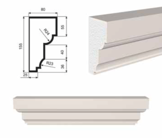 ПОДОКОННИК для Фасада и Интерьера - лепнина, декор из пенополистирола ПВ-155/3 155*80*2000 мм