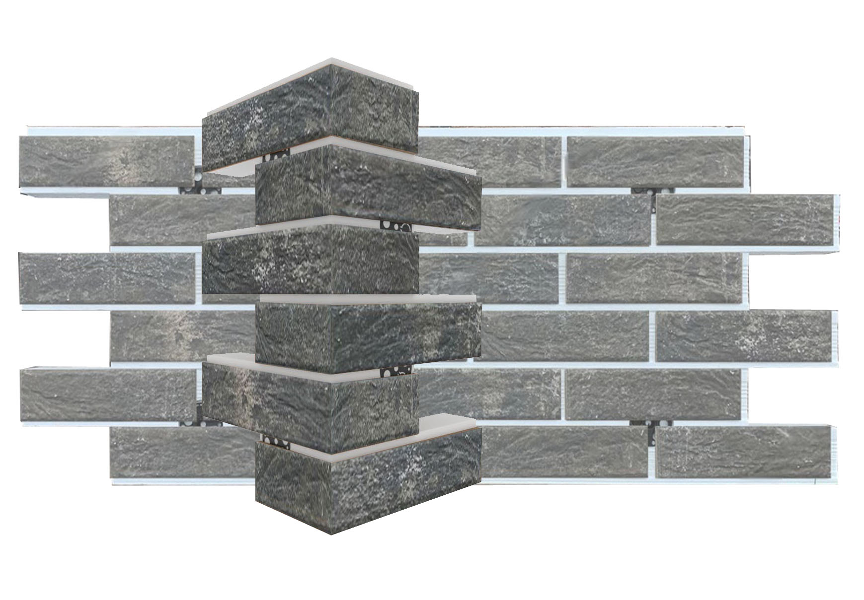 Midnight Угловая фасадная термопанель из пенополистирола ППС 40 мм, 0,17м2 с клинкерной плиткой