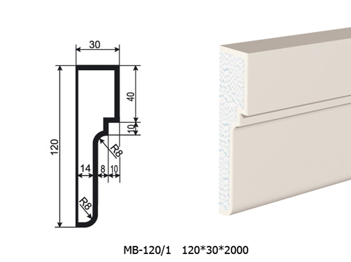 Молдинг для фасада - лепнина, декор из пенополистирола МВ-120/1 120*30*2000 мм