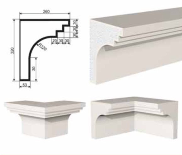 КАРНИЗ для Фасада и Интерьера - лепнина, декор из пенополистирола КВ-320/2 320*260*2000 мм