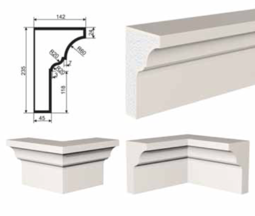 КАРНИЗ для Фасада и Интерьера - лепнина, декор из пенополистирола КВ-235/1 235*142*2000 мм