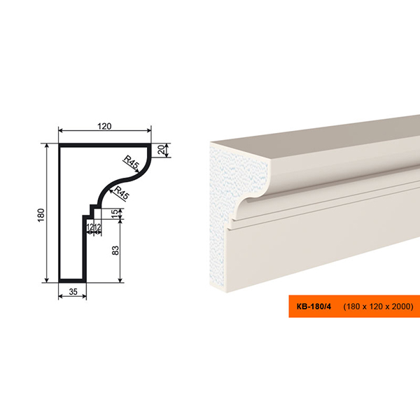 КАРНИЗ для Фасада и Интерьера - лепнина, декор из пенополистирола КВ-180/4 180*120*2000 мм