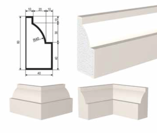 МОЛДИНГ цокольный для Фасада и Интерьера - лепнина, декор из пенополистирола ЦВ-80/1 80*40*2000 мм
