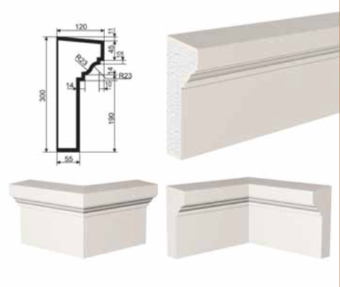 КАРНИЗ для Фасада и Интерьера - лепнина, декор из пенополистирола КВ-300/1 300*120*2000 мм