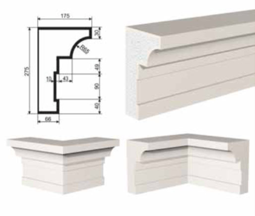 КАРНИЗ для Фасада и Интерьера - лепнина, декор из пенополистирола КВ-275/1 275*175*2000 мм