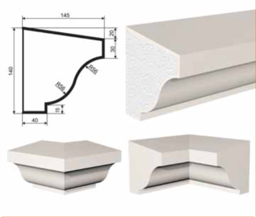 КАРНИЗ для Фасада и Интерьера - лепнина, декор из пенополистирола КВ-140/2 140*145*2000 мм