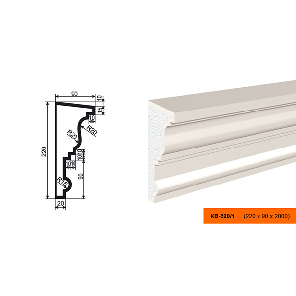 КАРНИЗ для Фасада и Интерьера - лепнина, декор из пенополистирола КВ-220/1 220*90*2000 мм