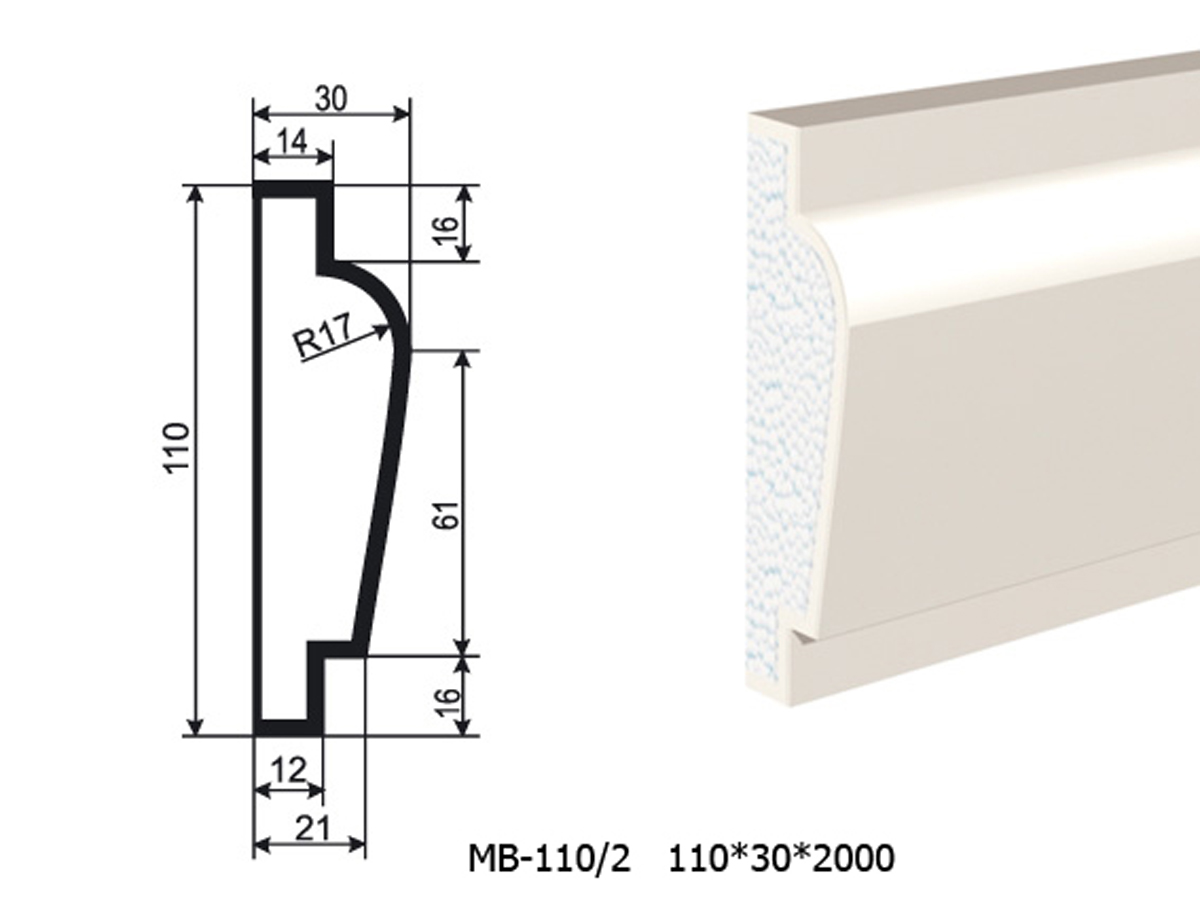 Молдинг для фасада - лепнина, декор из пенополистирола МВ-110/2 (МС-112) 110*30*2000 мм