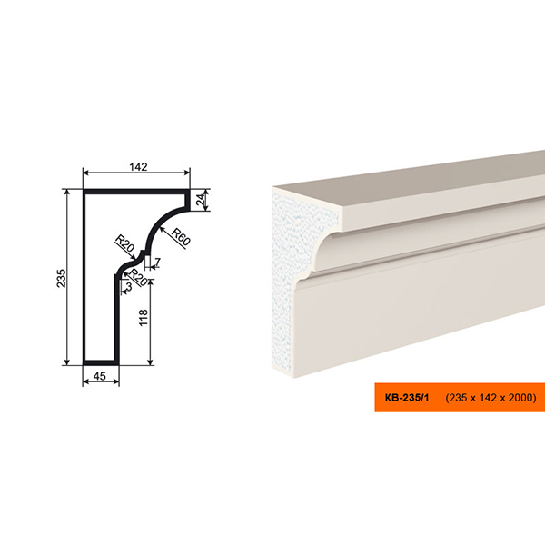 КАРНИЗ для Фасада и Интерьера - лепнина, декор из пенополистирола КВ-235/1 235*142*2000 мм