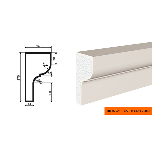 КАРНИЗ для Фасада и Интерьера - лепнина, декор из пенополистирола КВ-270/1 270*140*2000 мм