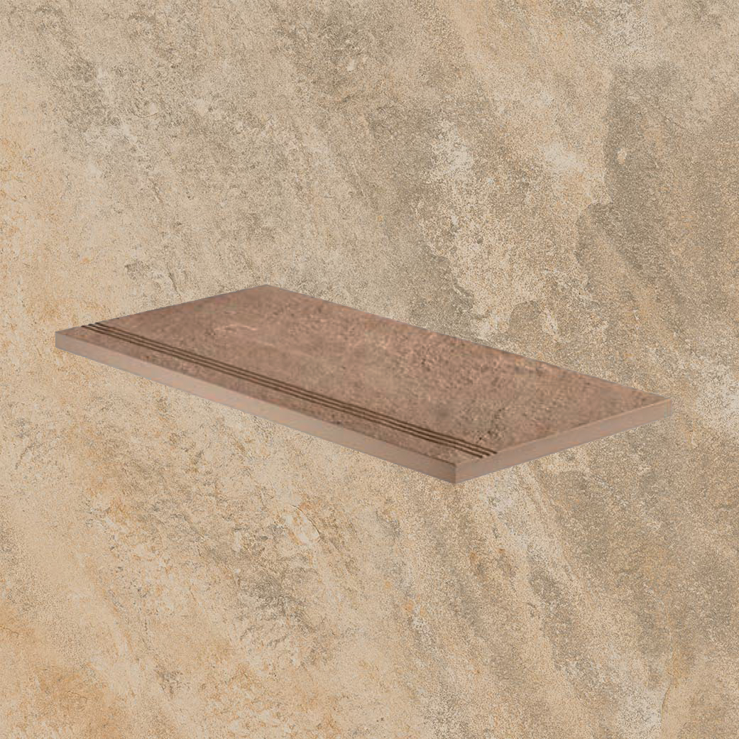 Тротуарная плитка Бежевая-золото Lastra. Спец. Элемент-Ступень Линеаре 30х60 Лэндстоун Голд \ Landstone Gold Gradino Lineare 300х600х20мм