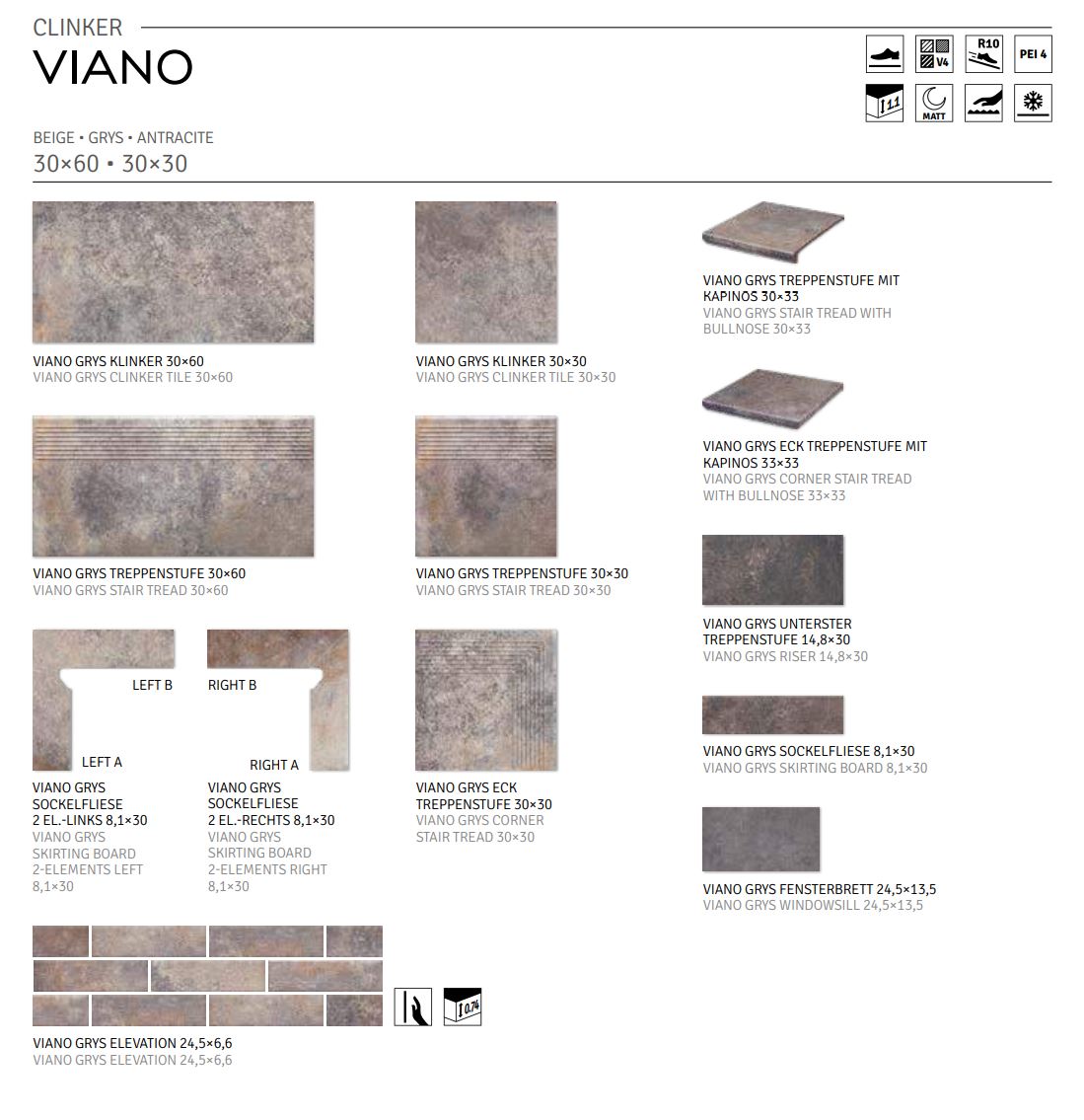 Viano Grys угловая клинкерная ступень с насечками 300x300x11 мм