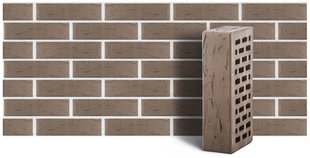 Кирпич лицевой керамический ЛСР пустотелый серый рустик, 250*120*65 мм