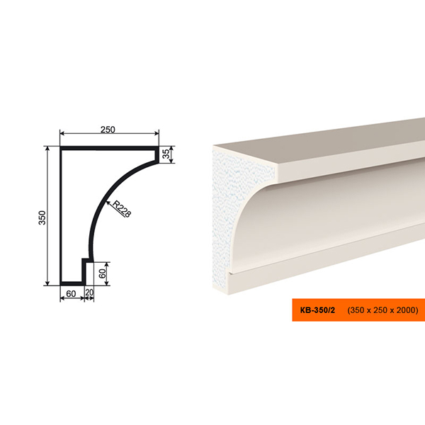 КАРНИЗ для Фасада и Интерьера - лепнина, декор из пенополистирола КВ-350/2 350*250*2000 мм