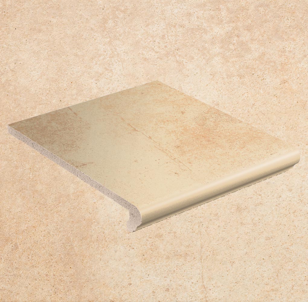 Клинкерная ступень флорентинер противоскользящая плитка Stroeher KERAPLATTE AERA 722 paglio 340*294*12 мм