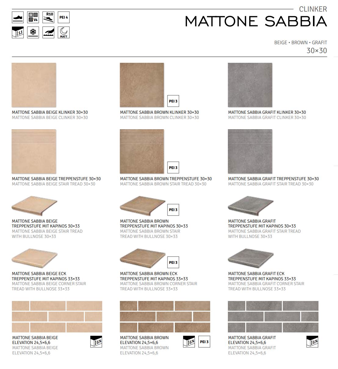 Mattone Sabbia Beige клинкерная ступень с насечками плоская противоскользящая 300x300x11 мм