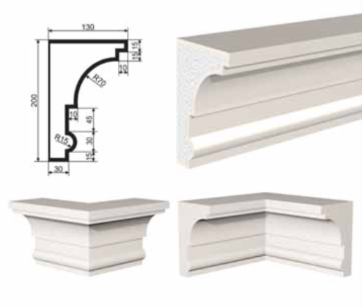 КАРНИЗ для Фасада и Интерьера - лепнина, декор из пенополистирола КВ-200/4 200*130*2000 мм