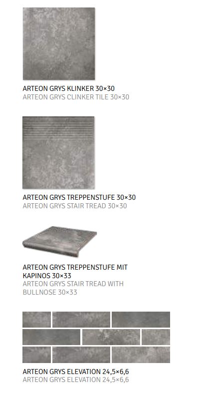 Arteon Grys клинкерная ступень с насечками плоская противоскользящая 300x300x11 мм