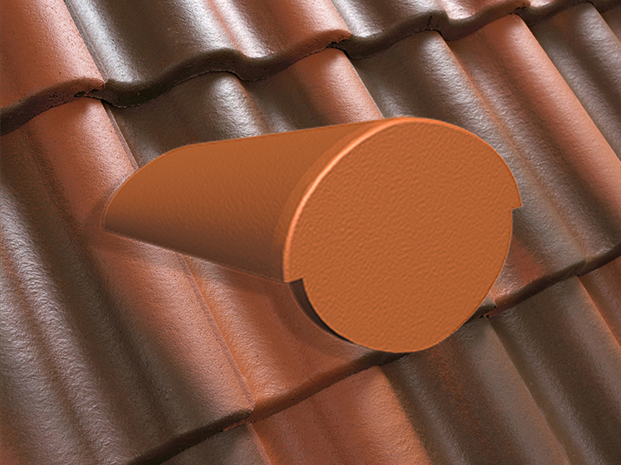 Начальная коньковая черепица натуральная цементно-песчаная Antik кирпично-красный 29, Kriastak Baltic tile