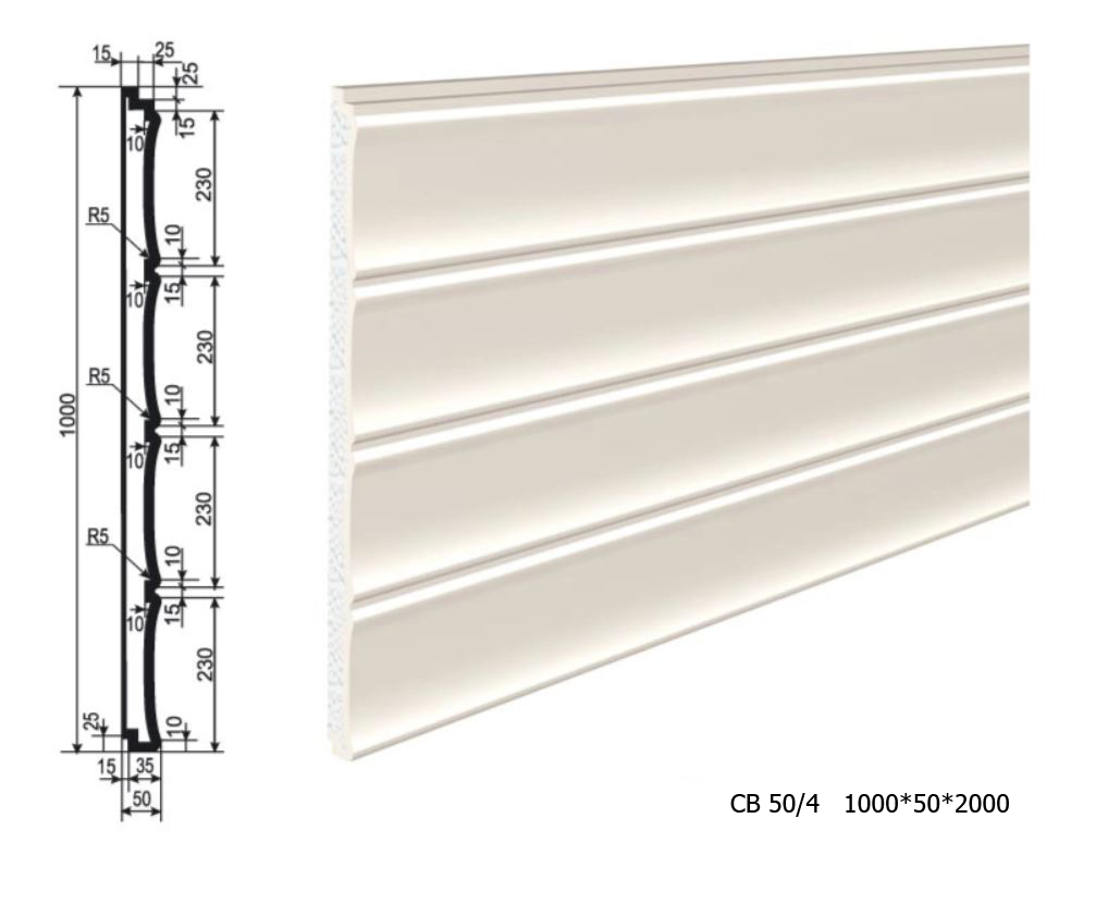 Панель утепления под покраску для фасада - изосайдинг из пенополистирола СВ-50/4 1000*50*2000 мм