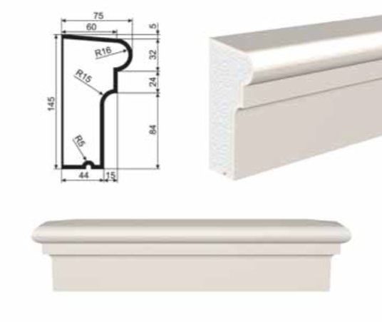 ПОДОКОННИК для Фасада и Интерьера - лепнина, декор из пенополистирола ПВ-145/2 145*75*2000 мм
