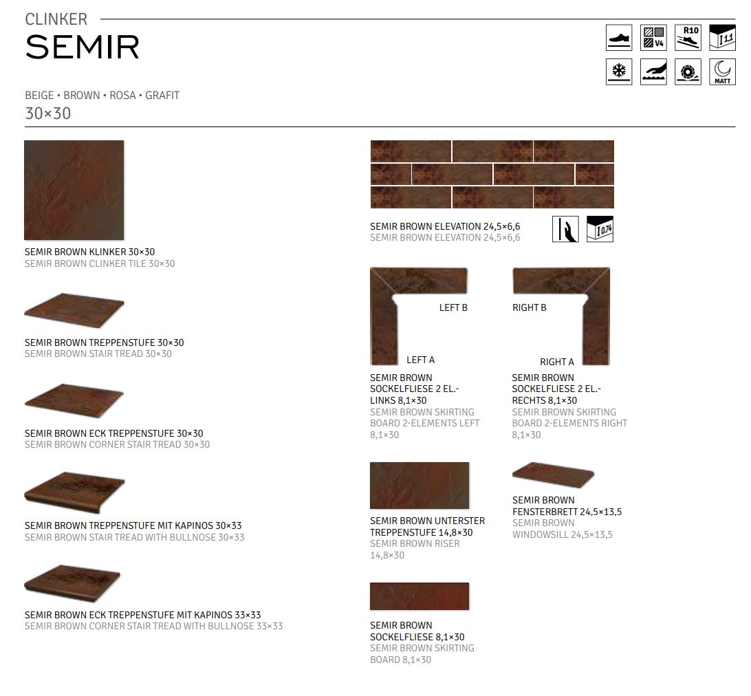 Semir Brown угловая клинкерная ступень с насечками 300x300x11 мм