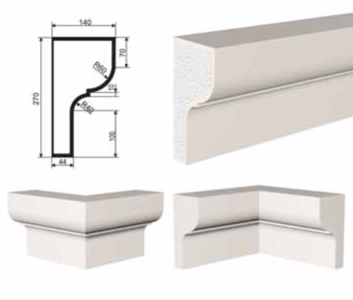 КАРНИЗ для Фасада и Интерьера - лепнина, декор из пенополистирола КВ-270/1 270*140*2000 мм