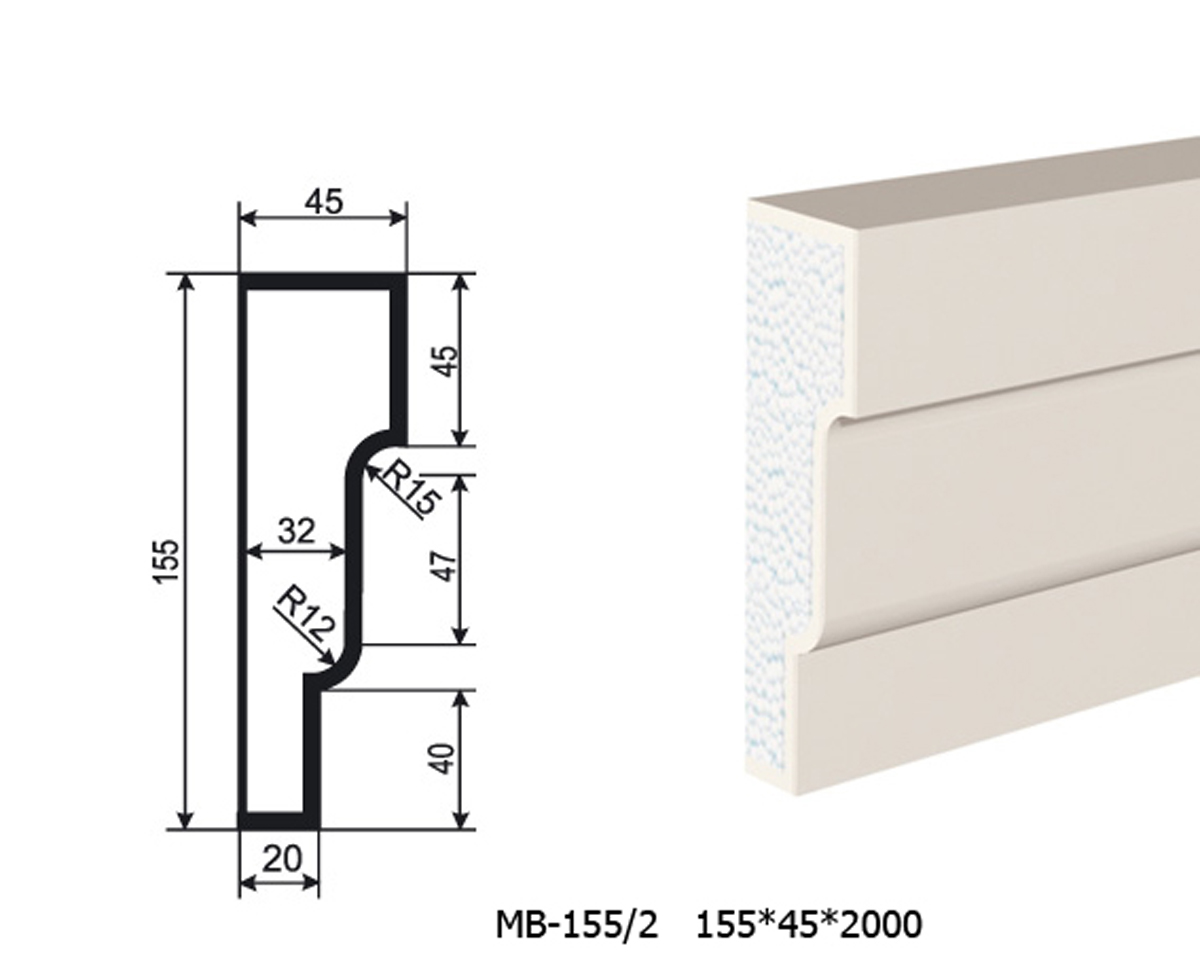 Молдинг для фасада - лепнина, декор из пенополистирола МВ-155/2 (МС-129) 155*45*2000 мм