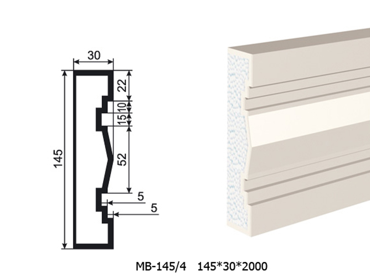 Молдинг для фасада - лепнина, декор из пенополистирола МВ-145/4 145*30*2000 мм