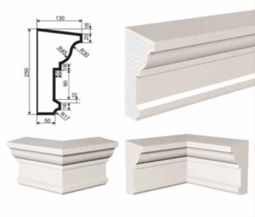 КАРНИЗ для Фасада и Интерьера - лепнина, декор из пенополистирола КВ-250/2 250*130*2000 мм
