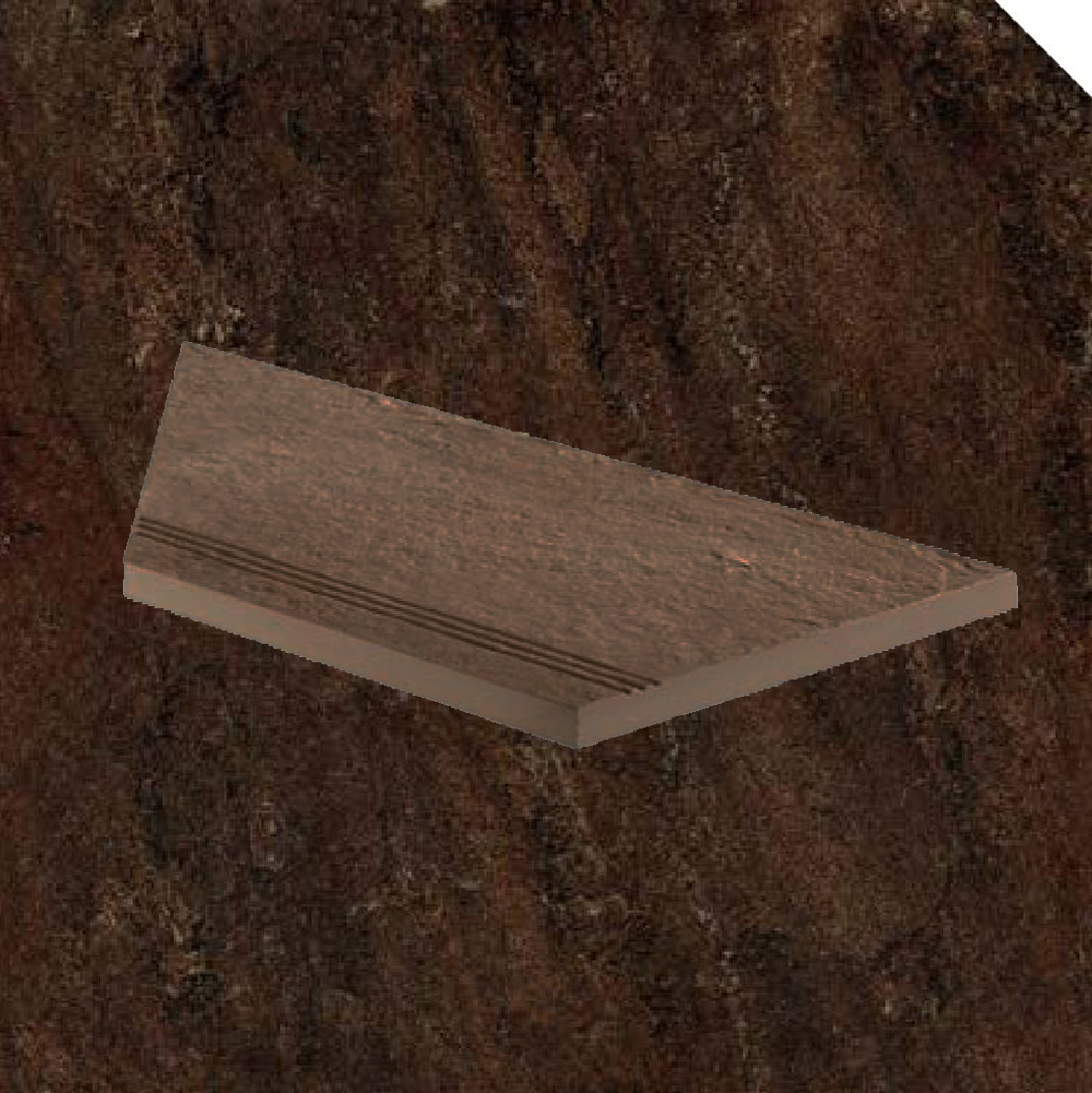 Тротуарная плитка Коричневая Lastra. Спец. Элемент- Ступень Угловая Линеаре Лс 30x60 Лэндстоун Браун \ Landstone Brown Gradino Lineare Angolo Sx 300х600х20мм