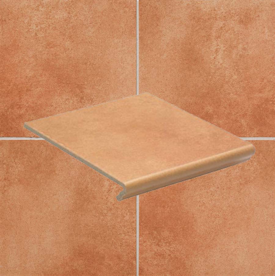 Клинкерная ступень флорентинер противоскользящая плитка  EURAMIC CADRA 523 cotto 340*294*10 мм