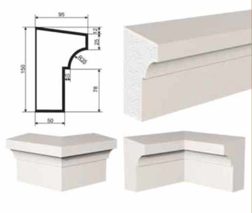 КАРНИЗ для Фасада и Интерьера - лепнина, декор из пенополистирола КВ-150/4 150*95*2000 мм