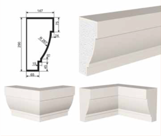 КАРНИЗ для Фасада и Интерьера - лепнина, декор из пенополистирола КВ-290/1 290*147*2000 мм