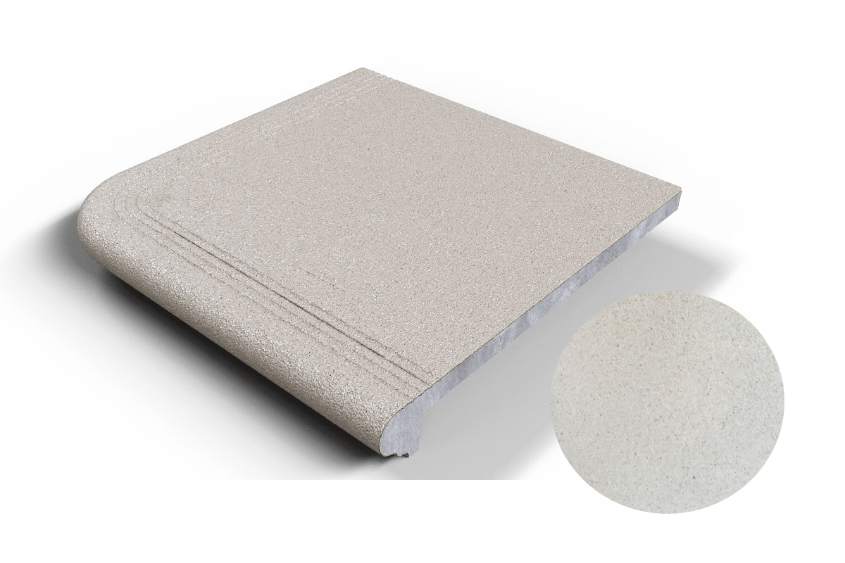 301 Угловая ступень Флорентинер противоскользящая с насечками, белый беж 330*330*17 мм