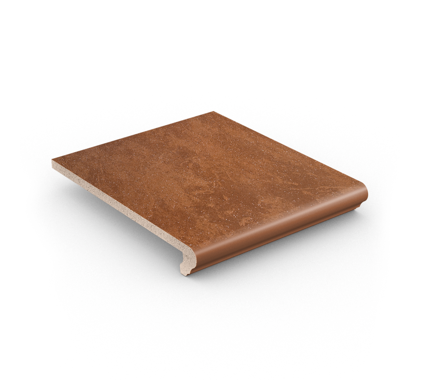 Клинкерная ступень флорентинер противоскользящая плитка Stroeher KERAPLATTE ROCCIA 841 rosso 340*294*12 мм