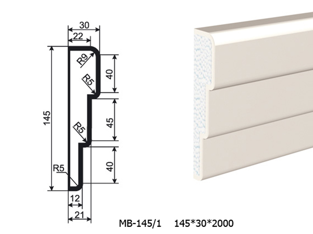 Молдинг для фасада - лепнина, декор из пенополистирола МВ-145/1 (МС-122) 145*30*2000 мм