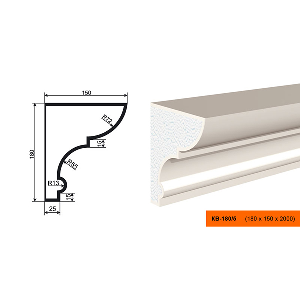 КАРНИЗ для Фасада и Интерьера - лепнина, декор из пенополистирола КВ-180/5 180*150*2000 мм