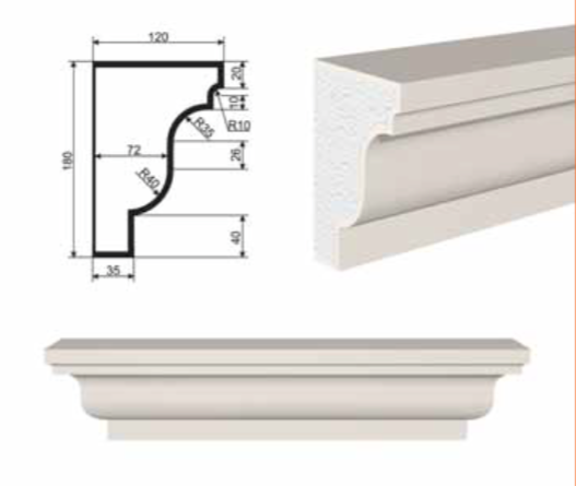 ПОДОКОННИК для Фасада и Интерьера - лепнина, декор из пенополистирола ПВ-180/2 180*120*2000 мм