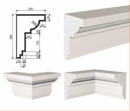 КАРНИЗ для Фасада и Интерьера - лепнина, декор из пенополистирола КВ-300/3 300*200*2000 мм