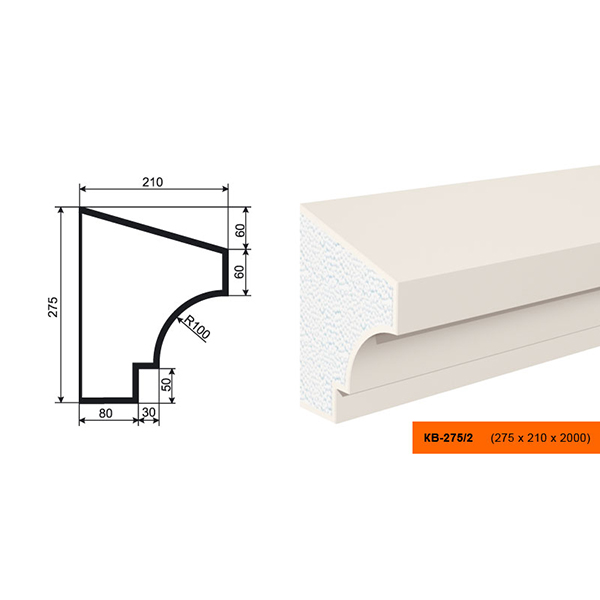 КАРНИЗ для Фасада и Интерьера - лепнина, декор из пенополистирола КВ-275/2 275*210*2000 мм