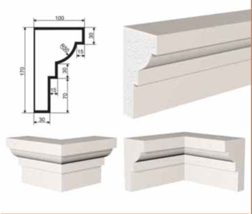КАРНИЗ для Фасада и Интерьера - лепнина, декор из пенополистирола КВ-170/2 170*100*2000 мм