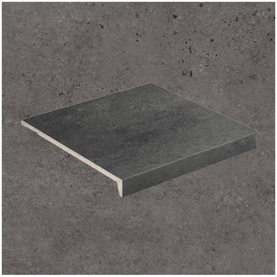 Клинкерная Ступень лофт противоскользящая плитка Stroeher KERAPLATTE GRAVEL BLEND 963 blackkawe 294*340*35*11 мм