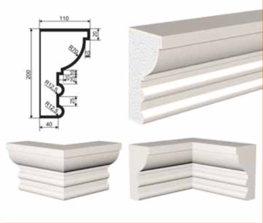КАРНИЗ для Фасада и Интерьера - лепнина, декор из пенополистирола КВ-200/2 200*110*2000 мм