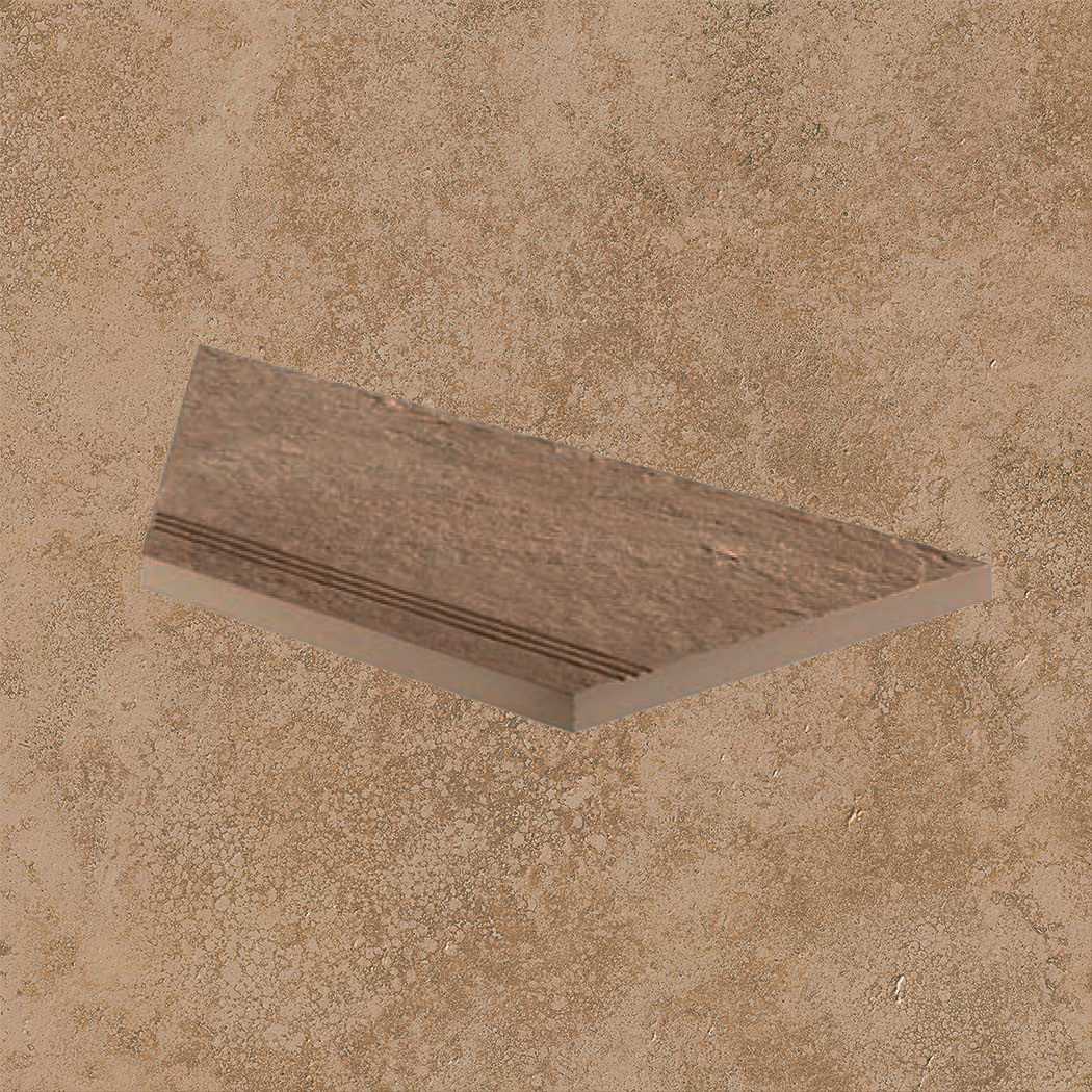 Тротуарная плитка Бежевая Lastra. Спец. Элемент- Ступень Угловая Линеаре Лс 30x60 Лэндстоун Волнат \ Landstone Walnut Gradino Lineare Angolo Sx 300х600х20мм