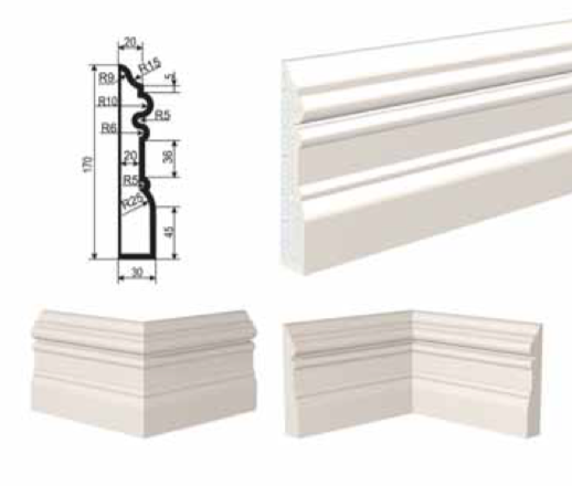 МОЛДИНГ цокольный для Фасада и Интерьера - лепнина, декор из пенополистирола ЦВ-170/1 170*30*2000 мм