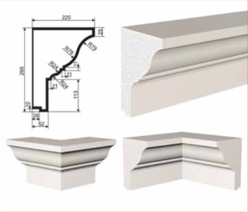 КАРНИЗ для Фасада и Интерьера - лепнина, декор из пенополистирола КВ-295/1 295*220*2000 мм
