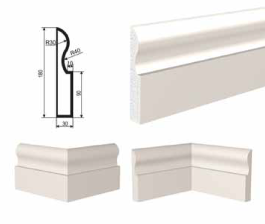 МОЛДИНГ цокольный для Фасада и Интерьера - лепнина, декор из пенополистирола ЦВ-180/1 180*30*2000 мм